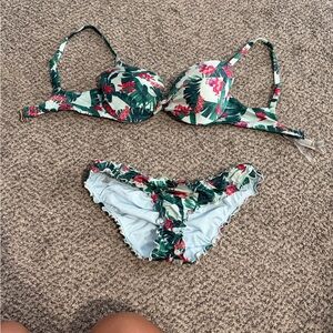 Victoria's Secret Floral Bikini - Green and Red